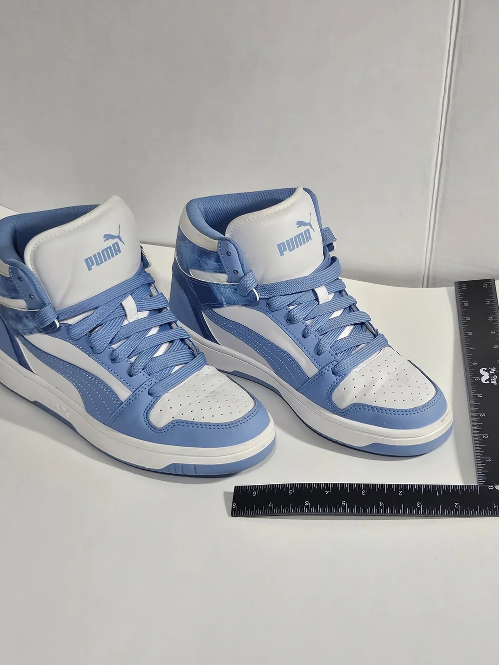 PUMA Rebound LayUp Mid White / Day Dream Blue Marble High Top Sneakers